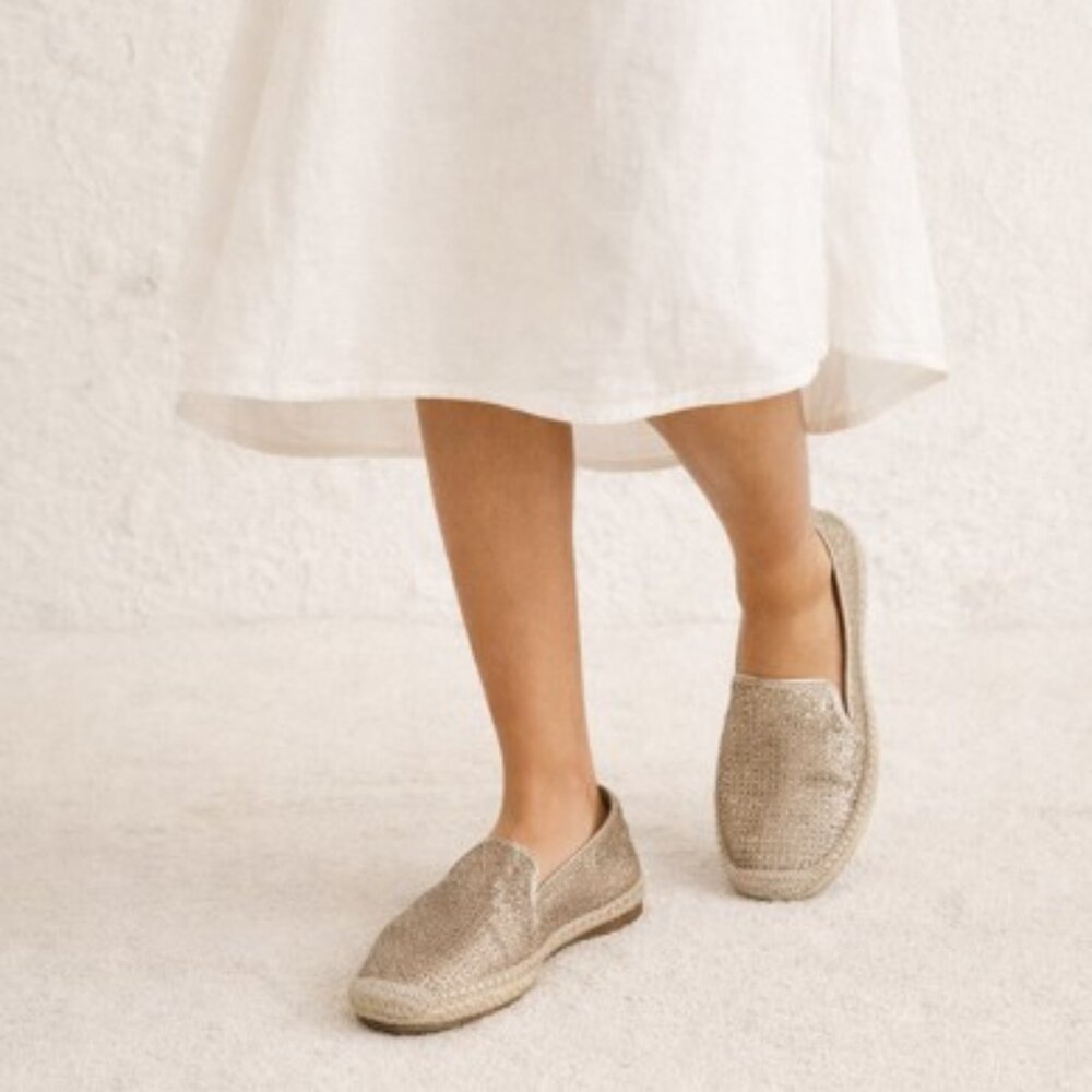 Michael Kors Kendrick Espadrilles Womens 7.5 Gold Glitter Metallic Slip On Flats
